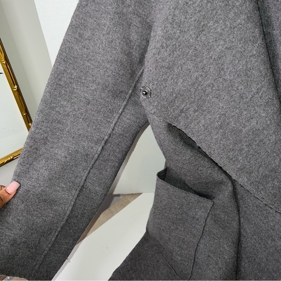 Eileen Fisher Wool Gray Clasp Front Wide Flap Cardigan - Picture 4 of 7